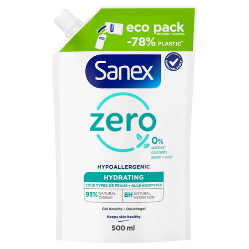Sanex Recharge Gel Douche Hydratant Zero% Tous Types De Peau 500ml