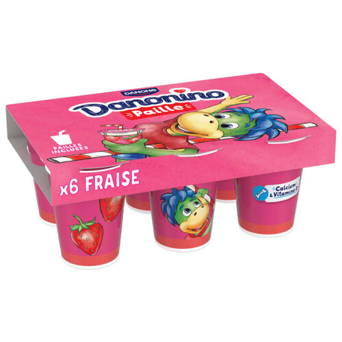 Danonino Yaourt à boire fraise avec paille 6x100g