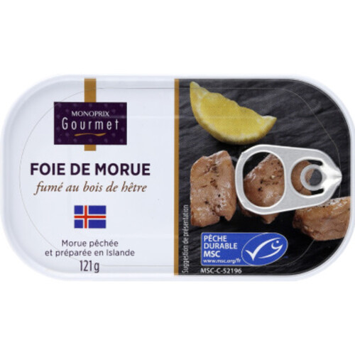 Monoprix Gourmet Foie de Morue Fumé au Bois de Hêtre 121g