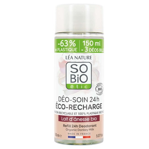 SO'BIO Étic Déo-soin 24h éco-recharge lait d'ânesse Bio 150ml