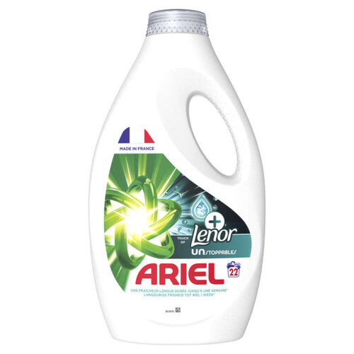 Ariel lessive liquide Lenor +unstoppables touch of 22 lavages