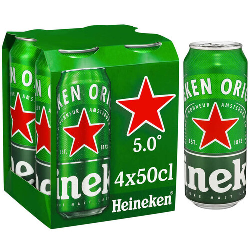 Heineken bière blonde canettes 5° 4 x 50cl