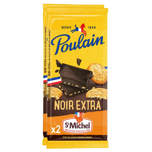Poulain Tablette Chocolat Noir aux Eclats de Biscuits St-Michel 2x95g