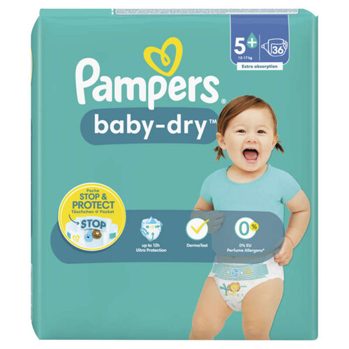 Pampers Baby-Dry Taille 5+, 36 Couches, 12-17kg