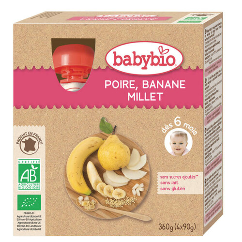 Babybio Gourde Poire Banane Millet 4X90g