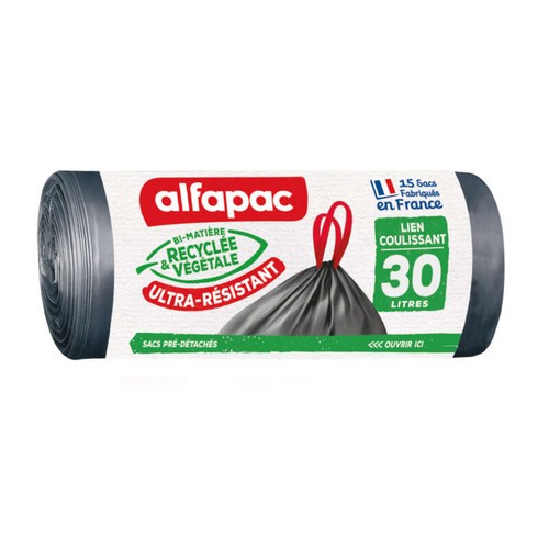 Alfapac Sacs Poubelles Ultra Resistants Liens Coulissants 30L