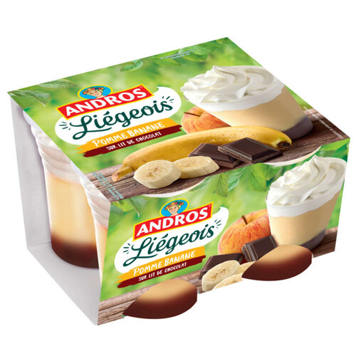 Andros liégeois dessert fruitier pomme banane coulis chocolat 4x 100g