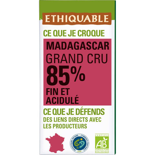 Ethiquable Chocolat Noir 85% Bio 100g