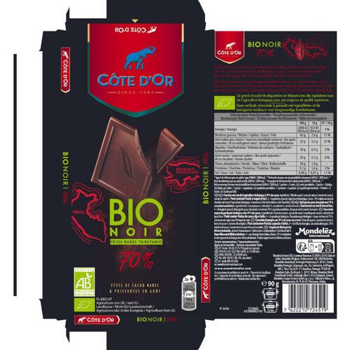 Côte d'Or Tablette Chocolat Noir 70% Bio 90g