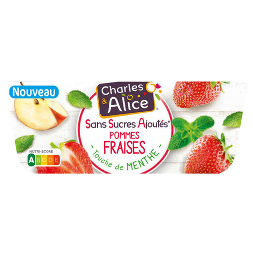 Charles & Alice Compote Pomme Fraise Menthe sans sucres ajoutés 4x97g
