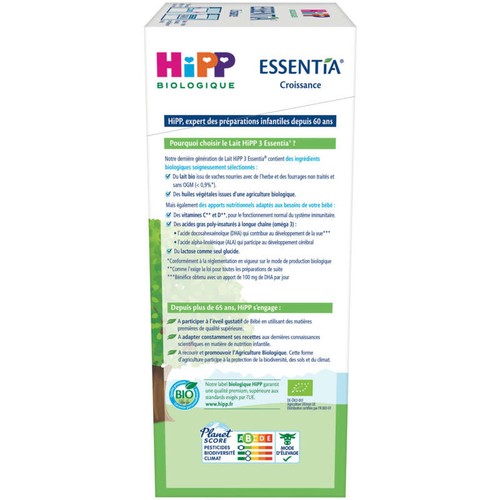 Hipp Biologique Lait 3 Essentia de 10 mois à 3 ans Bio 600g
