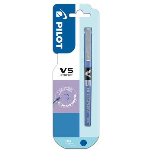 Pilot Roller V5 Hi-Tecpoint, Encre Bleue, Pointe Fine