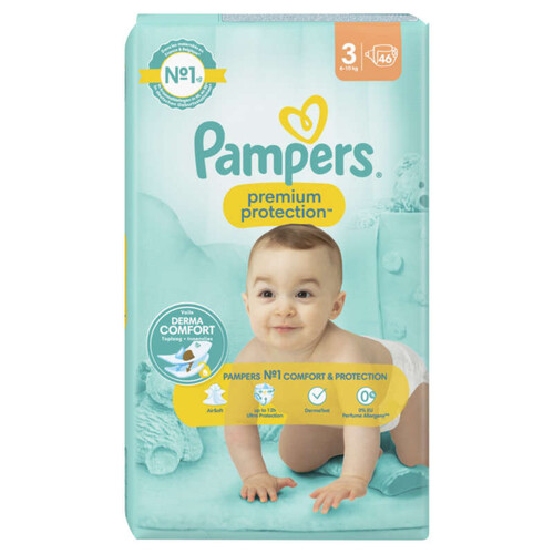 Pampers premium protection taille 3, couches x46, 6kg - 10kg