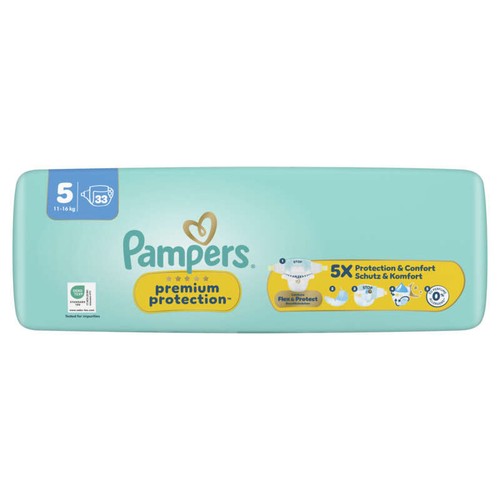 Pampers Premium Protection Taille 5, 11kg-16kg, 33 Couches