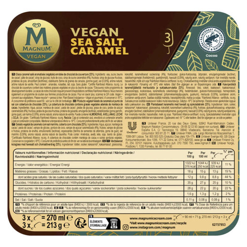 Magnum Glace Bâtonnet Caramel Salé Vegan x3 213g