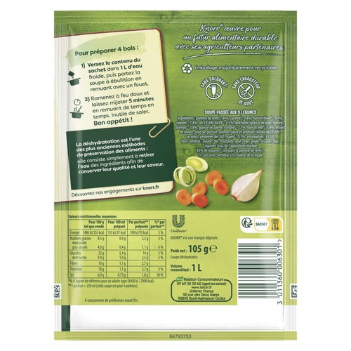 Knorr Soupe Passée Aux 9 Légumes Déshydratée Pour 4 Portions 105g
