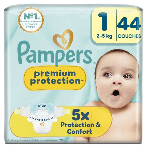 Pampers Premium Protection Taille 1, 2kg-5kg, 44 Couches