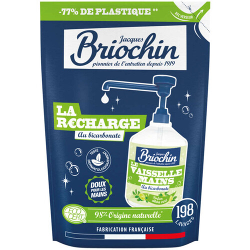 Briochin Recharge liquide vaisselle et mains au bicarbonate parfum citron vert Ecocert 450ml