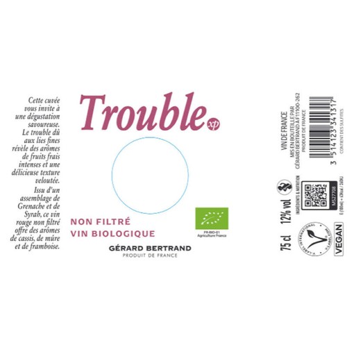 Gérard Bertrand Trouble vin biologique rouge 75cl