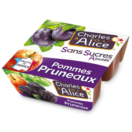 Charles & Alice Compote De Pomme Pruneaux Sans Sucres Ajoutés 4X100G
