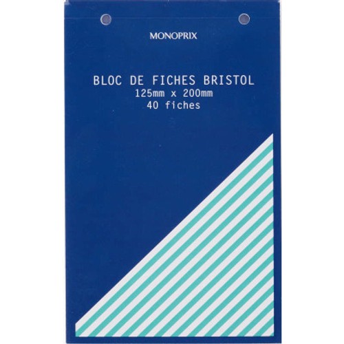 Monoprix bloc de 40 fiches bristol 125mm x 200mm
