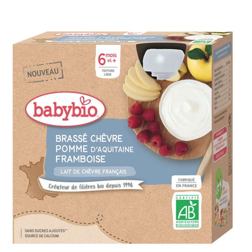 [Par Naturalia] Babybio Gourde Brassé Chèvre Pomme Framboise 4x85g