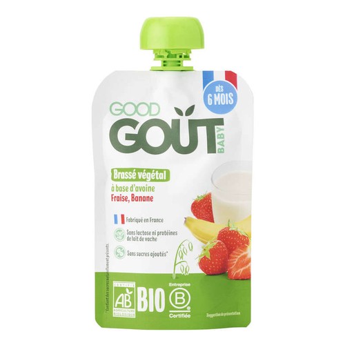 [Par Naturalia] Good Goût Gourde Brassé Végétal Avoine, Fraise Et Banane 6M Bio 90g