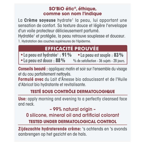SO'BIO Étic Crème Soyeuse Hydratante Lait d'Anesse 50ml
