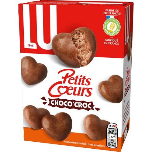 Lu Petits Cœurs Choco'Croc Biscuits enrobés Chocolat au Lait 90g