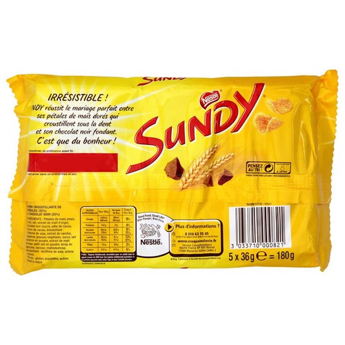 Sundy Barres croustillantes de céréales au chocolat 180g
