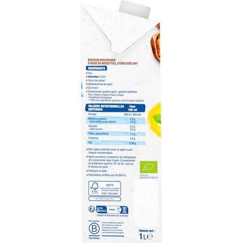 Bjorg Boisson Végétale Noisette Bio 1L