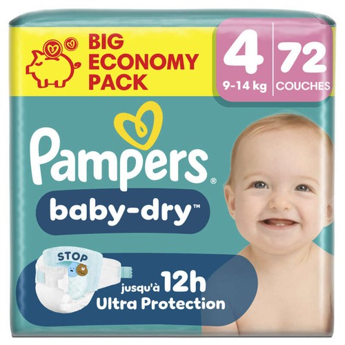 Pampers Baby-Dry Taille 4, 9kg-14kg, 72 Couches