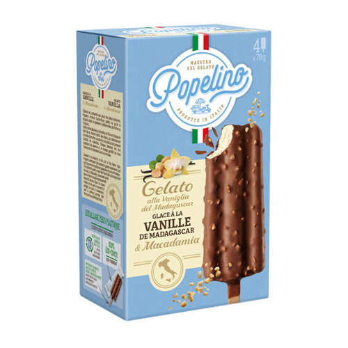 Popelino Bâtonnet vanille de Madagascar chocolat 4x78g