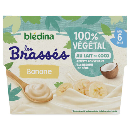 Blédina Les Brassés 100% Végétal au lait de Coco Banane dès 6 Mois 4x95g