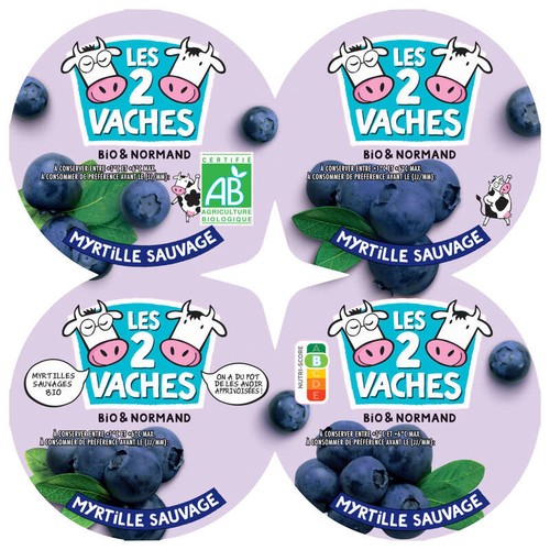 Les 2 Vaches Yaourt Aux Fruits Myrtille Bio 4x115g