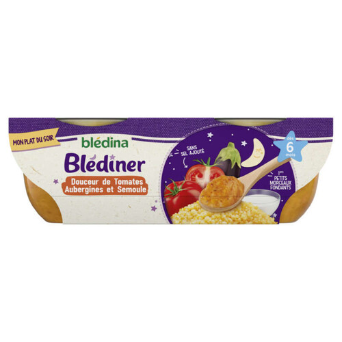 Blédina Blédiner tomates aubergines semoule 2x200g