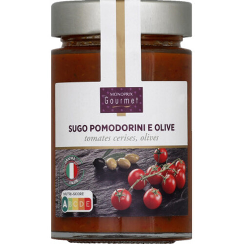 Monoprix Gourmet Sugo Pomodorini E Olive tomates cerises olives 180g