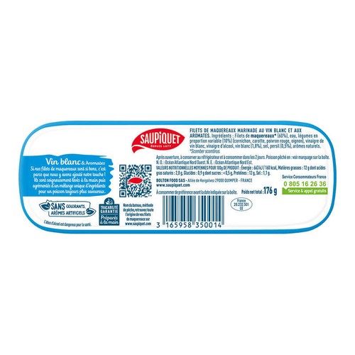 Saupiquet Filets de Maquereaux vin blanc & aromates 176g