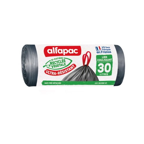 Alfapac Sacs Poubelles Ultra Resistants Liens Coulissants 30L