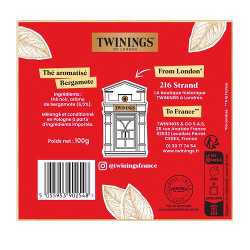 Twinnings Thé Original Earl Grey 50 Sachets 100g