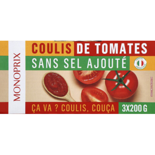Monoprix coulis de tomate sans sucre ajouté 3x200g