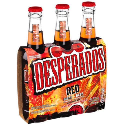 Desperados Red Bière aromatisée au spiritueux Cachaça, Fruits rouges & Guarana 3x33cl