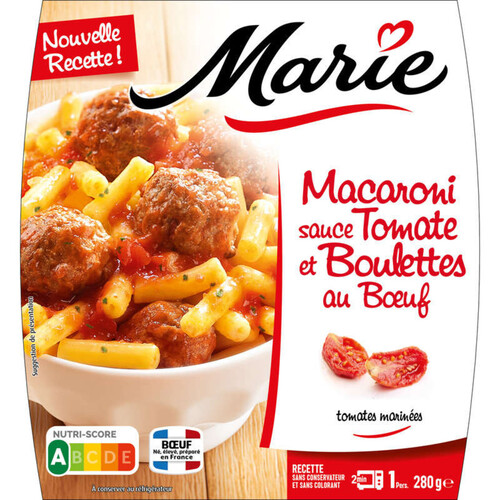 Marie Macaroni sauce tomate et boulettes au boeuf vbf 280g marie