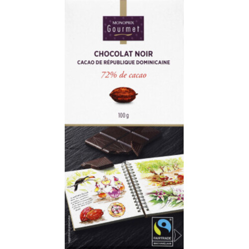 Monoprix Gourmet Chocolat Noir De Saint-Domingue 72% De Cacao 100G