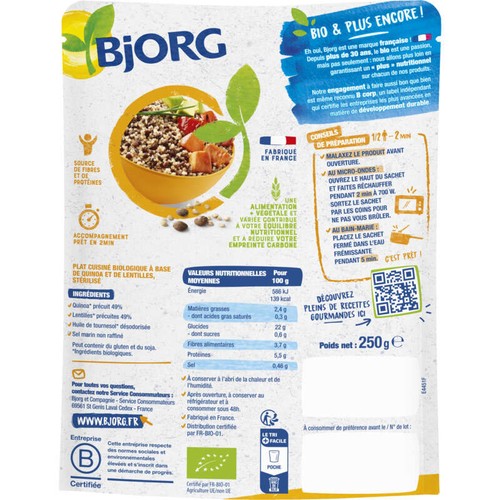 Bjorg Veggie Quinoa Lentilles Bio 250g