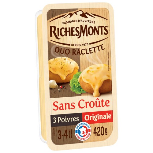 RichesMonts Fromage À Raclette Sans Croûte 3 Poivres Et Classique 420G