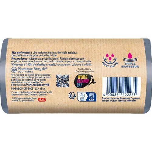 Handy Bag Sacs poubelle 100% plastique recyclé, 12x35L