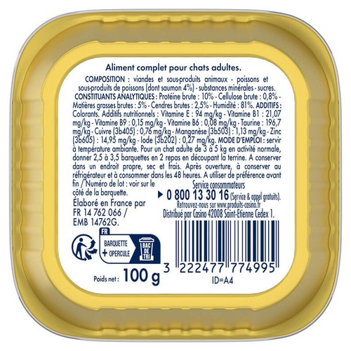 Casino Animaplus Pâtée Pour Chats Saumon 100g