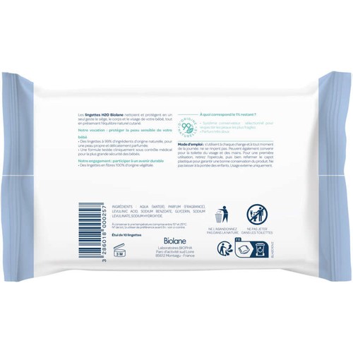 Biolane Lingettes Épaisses H2O Hypoallergéniques x10