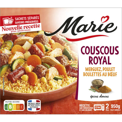 Marie Couscous Royal, Merguez, Poulet, Boulettes au Bœuf 950g
